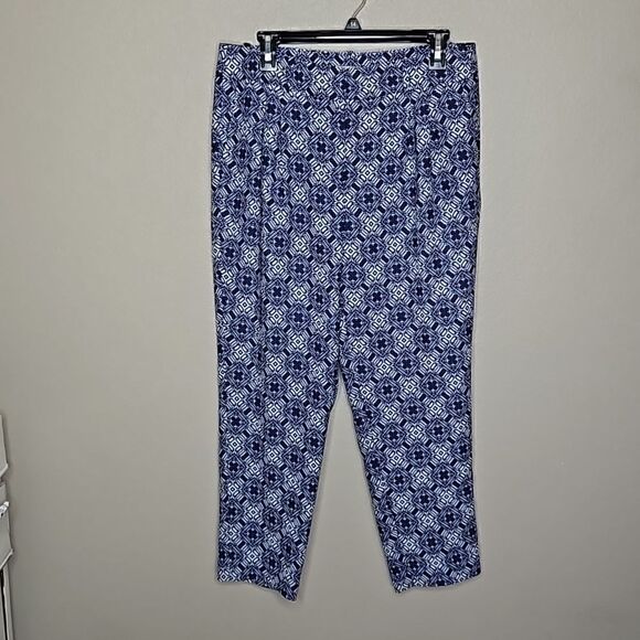 NWT J.crew 8 Drapey Ankle pant Blue and white Tile Medallion Print - Picture 1 of 8